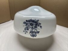 Vintage Light Fixture Dome Glass Ceiling Fan Shade White W Blue Flowers