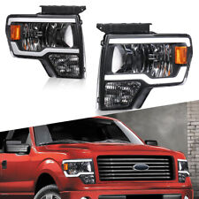 Pair Black Led Drl Headlights Front Lamps For 2009-2014 Ford F-150 Pickup