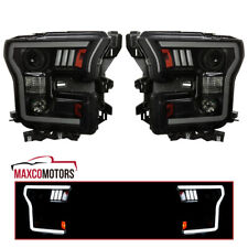 Black Smoke Projector Headlights Fits 2015 2016 2017 Ford F150 Lamps Led Bar