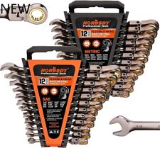 Horusdy 24-piece Flex-head Ratcheting Wrench Set Set Metric And Sae New