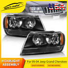 For Jeep Grand Cherokee 99-04 Headlights Black Housing Amber Reflector Headlamps