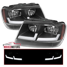 Black Headlights Fits 1999-2004 Jeep Grand Cherokee Led Tube Headlamps Pair