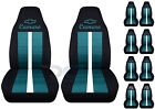 Fits Chevrolet Camaro Front Car Seat Covers Blk-teal Wbowtiecamarorsss..