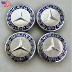 4x Mercedes Benz Wheel Center Caps Dark Blue Emblem 75mm Amg Wreath Hubcaps Set