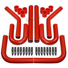 Universal 3 Red Intercooler Pipingt-clampsilicone Coupler 8pcs Diy Kit Fmic