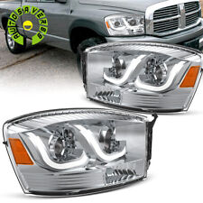 Chrome Led Tube Headlights For 2006-2008 Dodge Ram 1500 2500 3500 Truck Headlamp