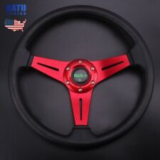 Universal Racing Steering Wheel 13.8350mm Vinyl Leather Aluminum Red Us