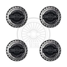 Chevy Chrome Black Metal Wire Wheel Chip Emblems Size 2.25 Set Of 4