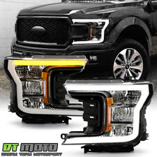 For 2018-2020 Ford F150 Black Led Tube Switchback Signal Headlights Headlamps
