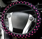 Plush Black Pink Polka Dot Steering Wheel Cover For Car Suv Luxury Feel