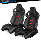 Reclinable Pair Racing Seats Dual Sliders Pu Carbon Leather Red Stripe