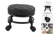 Low Roller Seat Pu Leather Rolling Stool Step Stool Mechanic Stool On Black