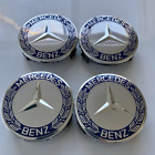 Set Of 4 Mercedes-benz 75mm Classic Dark Blue Wheel Center Hub Caps Amg Wreath