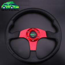 14 350mm Red Flat Drifting Racing Steering Wheel Universal 6 Holes Horn Button