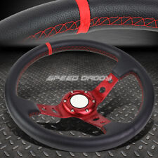 350mm 3 Deep Dish 6-bolt Red Vinyl Leather Aluminum Racing Steering Wheel