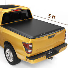 5 Ft Bed Tonneau Cover Soft Roll-up For 2005-2023 Nissan Frontier Truck W Lamp
