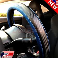 Jdm Premium Blue Carbon Fiber Leather Steering Wheel Cover Protector Slip-on P3