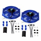 2x 10 Universal Slim Fan Push Pull Electric Radiator Cooling 12v Mount Kit Blue