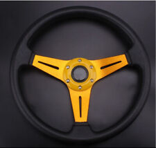 Universal Jdm Yellow Black Pvc Battle Style Racing Steering Wheel 6 Bolt W Horn