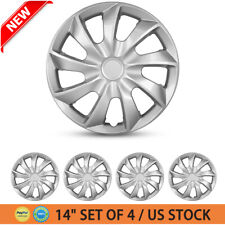 Silver 14 Set Of 4 Wheel Covers Snap On Full Hub Caps For R14 Tire Steel Rim