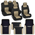2-tone Beige Black Set Split Bench Seat Covers Floor Mats Full Car Interior