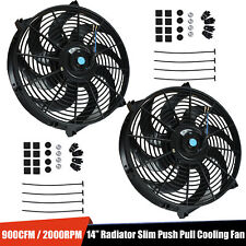 2x 14 Inch Universal Slim Fan Push Pull Electric Radiator Cooling 12v Mount