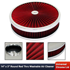 For Sbc Bbc High Flow 14 X 3 Round Red Thru Washable Air Cleaner W Chrome Lid