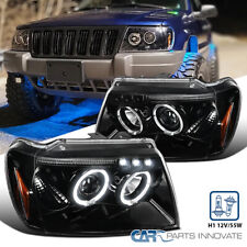 Pearl Black Fit 1999-2004 Jeep Grand Cherokee Led Halo Projector Headlights Lamp