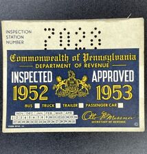 1952-1953 Pennsylvania Inspection Sticker Pa Vtg Car Truck Unissued Antique Ford
