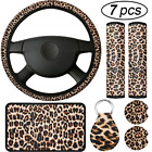 7 Pieces Leopard Print Car Accessories Set Leopard Steering Wheel Cover Car