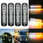 4pcs Amberwhite 6 Led Car Truck Emergency Warning Hazard Flash Strobe Light Bar