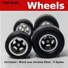 Muscle Car - Blackchrome 5 Spoke Drag Slicks - 10mm12mm For Hot Wheels