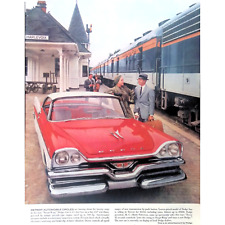 1957 Dodge Classic Car Print Ad Swept-wing At Train Station 11x14