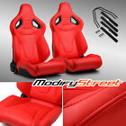 Red Pvc Reclinable C-series Sport Racing Seats Pair Wslider Leftright