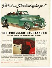 1940 Chrysler New Yorker Highlander Green Convertible Vintage Art Print Ad