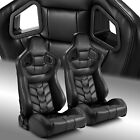 Black Pvc Reclinable Pure Series Sport Racing Seats Pair Wslider Leftright