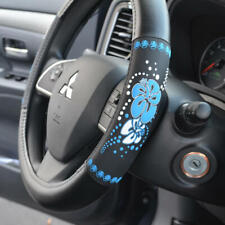 Carxs Blue Love Flower Ergonomic Leather Steering Wheel Cover Standard Size