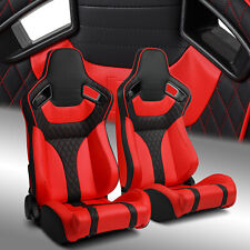 Universal Main Blackred Side Pvc Leather Sport Reclinable Racing Seats Pair