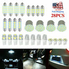 28pcs Car Interior White Combo Led Map Dome Door Trunk License Plate Light Bulbs
