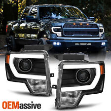 Fit Halogen 2009-2014 Ford F150 Black Drl Led Tube Projector Headlights
