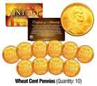 Lincoln Head 194050s Wheat Cent Penny U.s. Coins 24k Gold Plated Lot Of 10