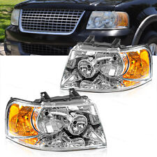 Headlights Pair Left Right Side Chrome Housing Fits 2003-2006 Ford Expedition