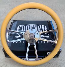 14 Billet Steering Wheel For Chevy Gm Ford Dodge - Mustard Yellow Wrap And Horn