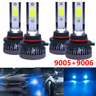 4pcs Combo 9005 9006 Ice Blue 8000k Cob Led Headlight Kit Bulbs High Low Beam
