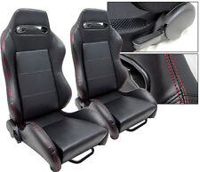 New 2 Black Red Stitch Leather Racing Seats Reclinable All Chevrolet 
