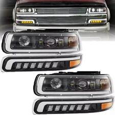 Fits 99-02 Chevy Silverado 00-06 Tahoe Led Projector Headlightsled Bumper Lamps