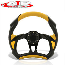 Black Yellow Pvc Flat Bottom D Shape Steering Wheel Button Universal 320mm 13