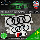 Audi S3 Front Rear Rings Emblem Gloss Black Trunk Logo Badge Combo Set Oe 3pcs