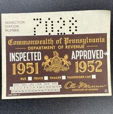 1951-1952 Pennsylvania Inspection Sticker Pa Vtg Car Truck Unissued Antique Ford