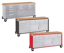 11 Drawer Tool Storage Chest Cabinet Stainless Steel Wood Top 6 Wide Workbench